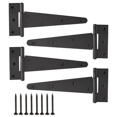 4 Pcs 8 Inch Heavy Duty Gate Hinges Outdoor T Strap & Screws for Wood Fence Door