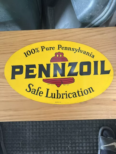 Vintage Double Sided Pennzoil Oval Metal Sign 1960s 16"