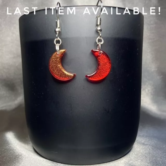 Handmade Silver Red Gold Glitter Lunar Moon Earrings Gothic Gift Jewellery