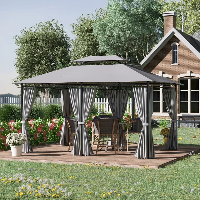 Outsunny Pavillon Gartenpavillon Partyzelt Gartenzelt Doppeldach 3x4 m