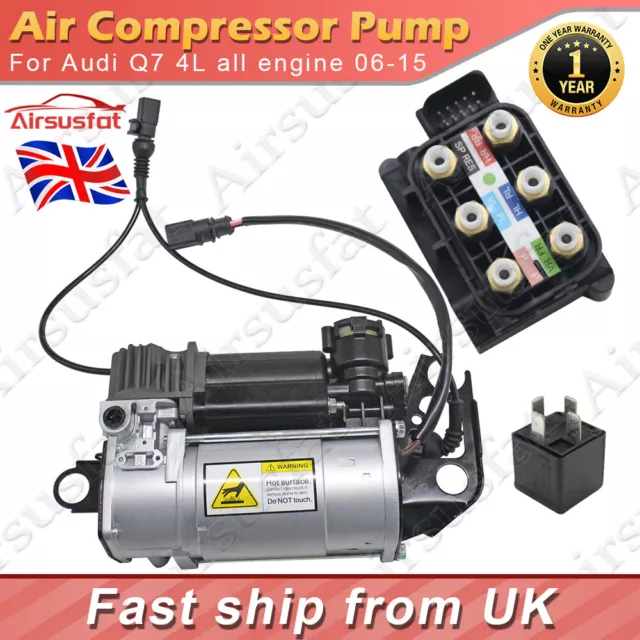 Air Compressor Pump w/Relay+Solenoid Valve Block for Audi Q7 4L All Engine 06-15