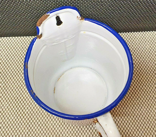 Antik Pressol Klistier 2L Emaille Weiß Farblicher -blau Deko Vintage Sammlung 7