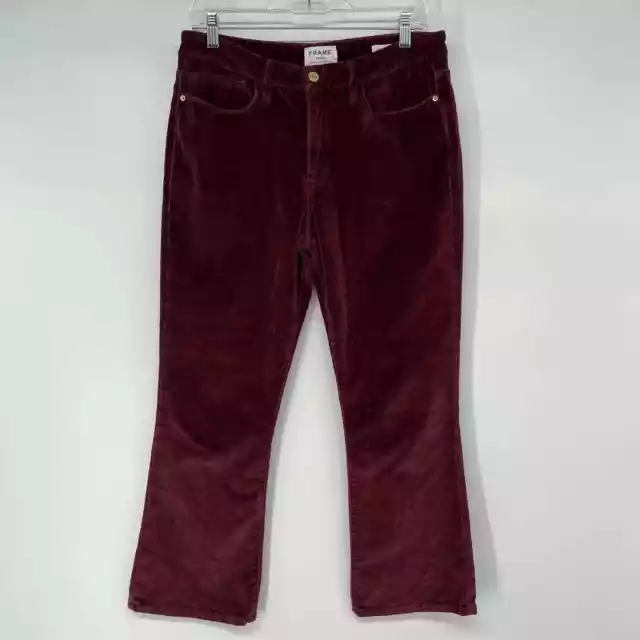 Frame Le Crop Mini Boot Pants Women's Size 30 Burgundy Denim Velvet Slim Plush
