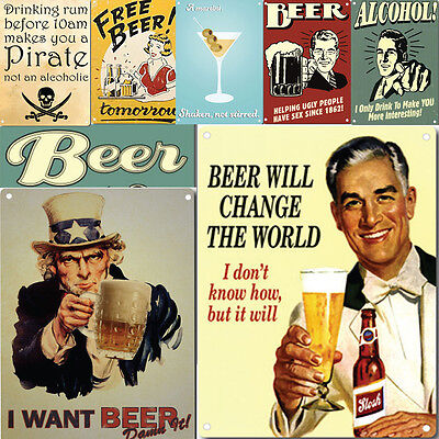 Wall Plaque Drinking Beer Alocohol Pub Bar Vintage Shed Retro Decor Tin Metal