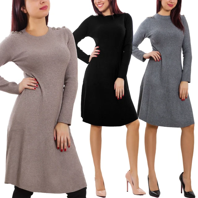 Vestito donna mini abito  tricot bottoni maglione svasato sexy nuovo B-3335