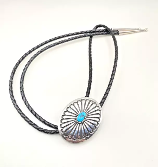 Native American Turquoise Sterling Silver Bolo Tie Navajo Style Handmade 2
