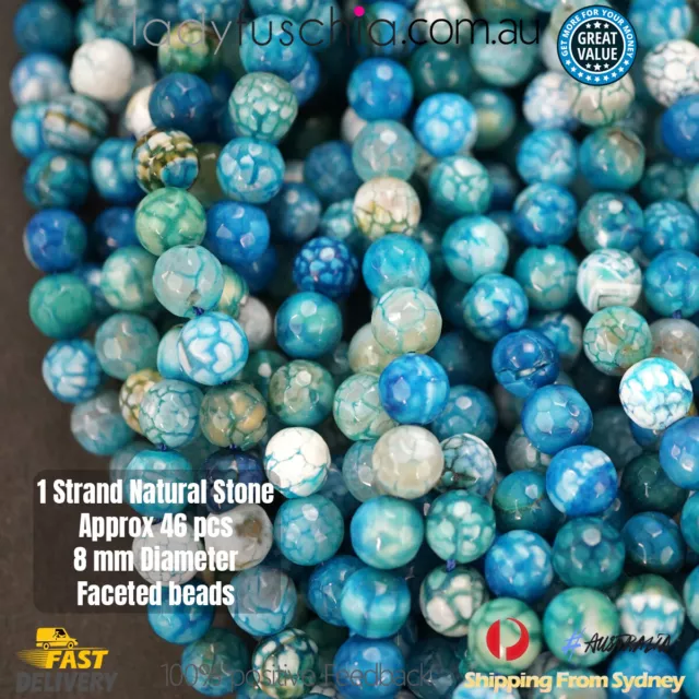 Natural Gemstone Round Faceted Beads 8mm 48pc Strand DIY Bracelet Free Postage