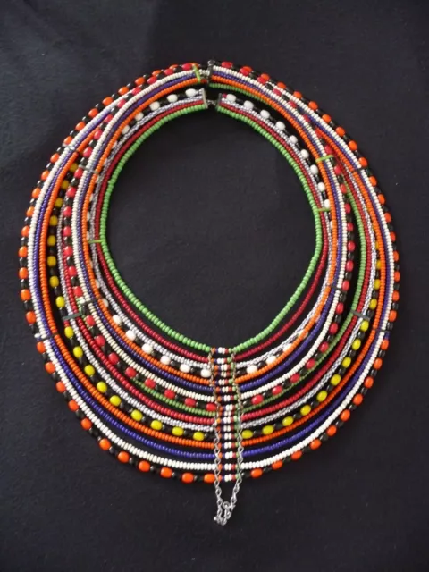 African Maasai Beaded Necklace (top to bottom about 11"; left to right is 9")w 2