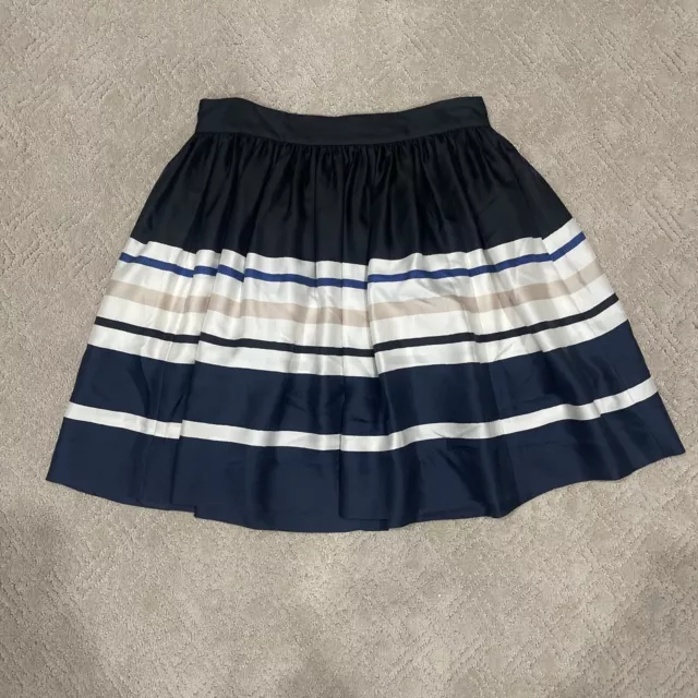 KATE SPADE Skirt Silk Blend Navy Blue Striped Pockets Flouncy Coastal Sz 4 Prep