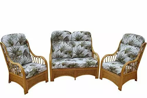 Sorrento Cane Conservatory Furniture 3 Piece Suite - 2 Chairs and a Sofa-Palm