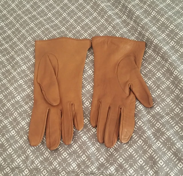 Paire de Gants Femme cuir souple marron clair doublure tissu
