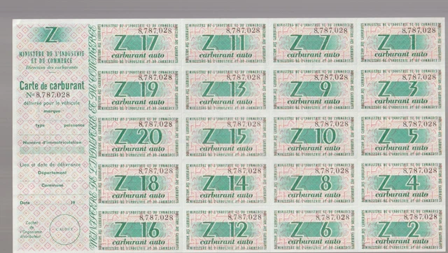 France Cinderellas Fiscal Billets Ration Carburant Auto Ministere 1949-59 NR 6