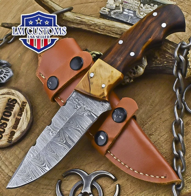Custom Skinner Knife Twist Damascus Walnut Wood Wooden Bolster Tactical Rare