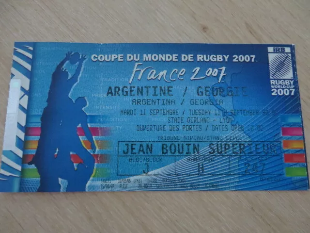 ticket billet biglietto COUPE DU MONDE RUGBY 2007 ARGENTINE GEORGIE A LYON  L96