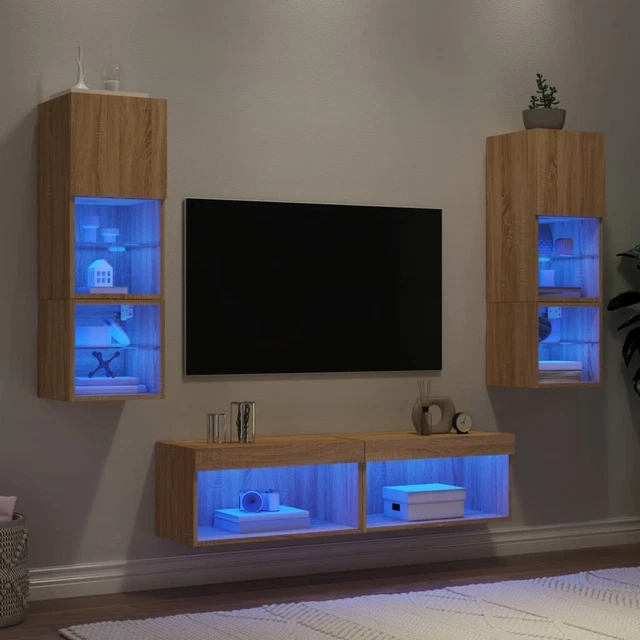 VidaXL Mobile TV A Muro Con Luci LED RGB – 6 Pezzi In Legno Multistrato Bianco, Pensili Componibili, Ampio Spazio - 2