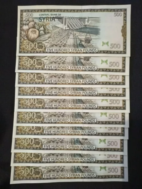 Syrie : Lot de 10 billets : 10 X 500 Pounds 1998 ; UNC / NEUF 2