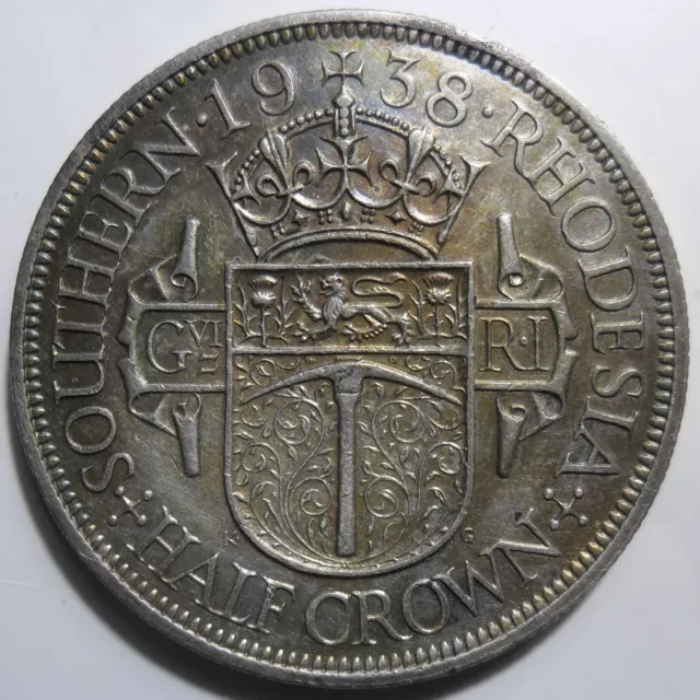 1938 SOUTHERN RHODESIA HALF CROWN COIN 2/6d GEORGE VI 925 SILVER STERLING