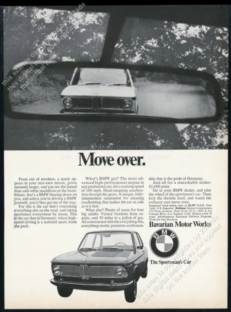 1968 BMW 2002 car photo Move Over vintage print ad