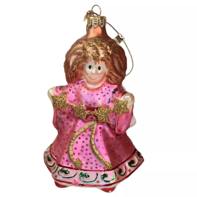 Fitz and Floyd Glass Christmas Ornament Pink Girl Angel Holiday 2004 Vintage