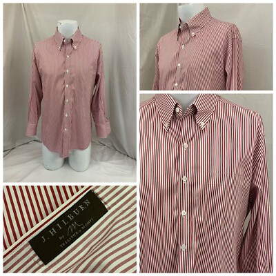 J Hilburn Bespoke Shirt 16.5 32 Red Stripe 100% Cotton Worn Once YGI R1-369