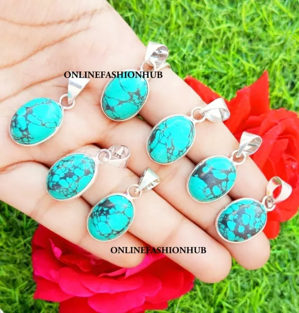 Nepali Turquoise Gemstone 925 Sterling Silver Plated Handmade Lot Bezel Pendants