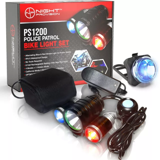 Night Provision PS1200v2 Front & Rear Police Bike Light Set: 1200 Lumens - Re...