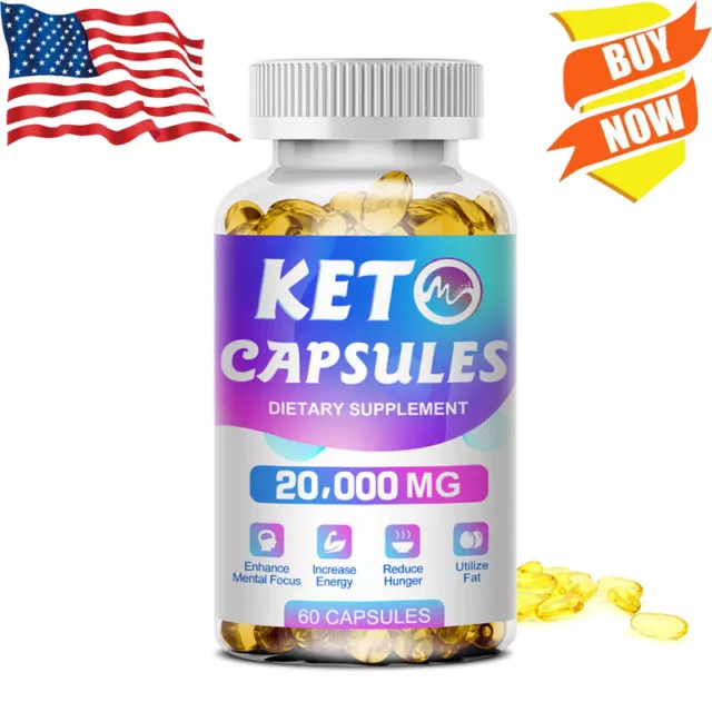 Best BHB Keto Diet Pills 20000mg Fat Burn Weight Lose Help Reduce Appetite 60pcs