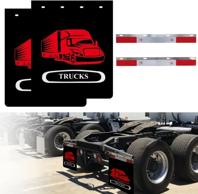 24"x 30"Rubber Mud Flaps & 24"x3"Reflective Tape for Heavy Duty Semi Truck 2Sets