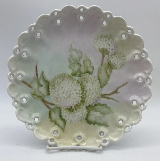 Hand Painted 9 1/2" Plate Scalloped Edges Hydrangea Bouquet Beautiful Artwork