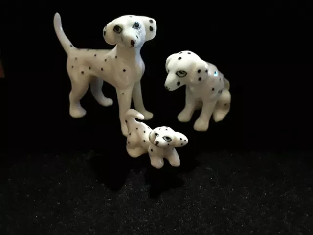 Vintage Miniature 2" Dalmatian Dog Puppy Trio 3 Bone China Figurines Lot Set