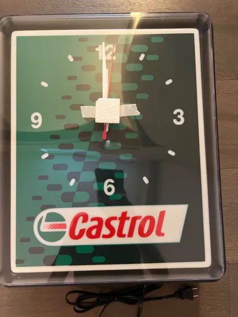 Castrol Fanfare 17x14 Analog Clock. Black Case With Crystal And White Hands, NEW