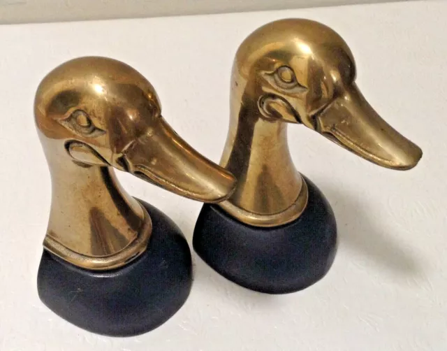 Old Vtg BRASS GOOSE DUCK WILDLIFE BOOK ENDS BOOKENDS DECORATIVE COLLECTIBLES 3