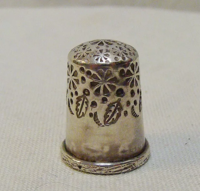 Antique Sterling Silver Thimble, Unknown "B" Maker, Floral Design, Size 5