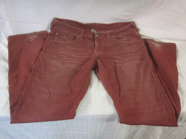 True Religion Brand Jeans Ricky Men's Straight Red Corduroy Flap Pants Size 34