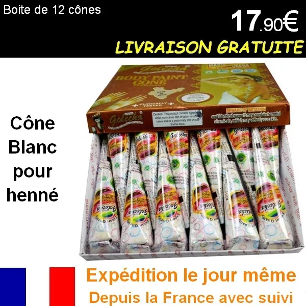 12 X cone blanc pour Henné Golecha par BOITE 🇨🇵 PRIX GROSSISTE ✅ Expé 24h