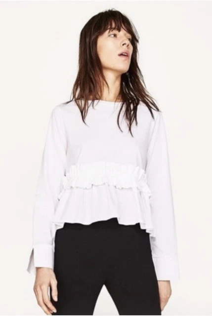 CAMICIA DONNA ZARA maglia bianca base 100 cotone fronzolo