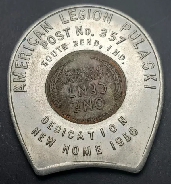 1956-D Encased Lincoln Cent Lucky Penny, American Legion Pulaski Post 357, Ind.