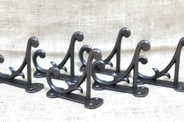 6 Coat Hooks Antique Style Cast Iron 4.5" Wall Double Restoration Industrial 2