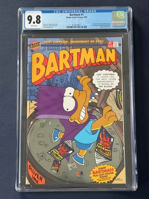 1993 Bartman #1 Cgc 9.8 White Pages Silver Foil Cover Bongo Comics