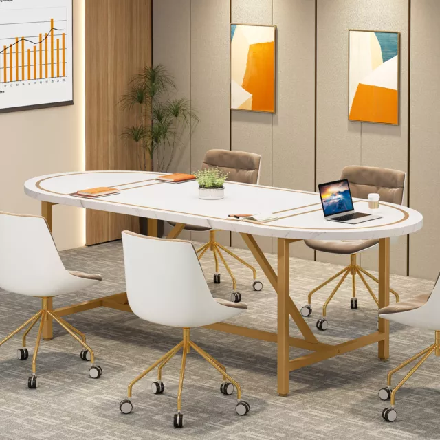 71" White Conference Table Oval Office Boardroom Meeting Room Table Wood & Metal