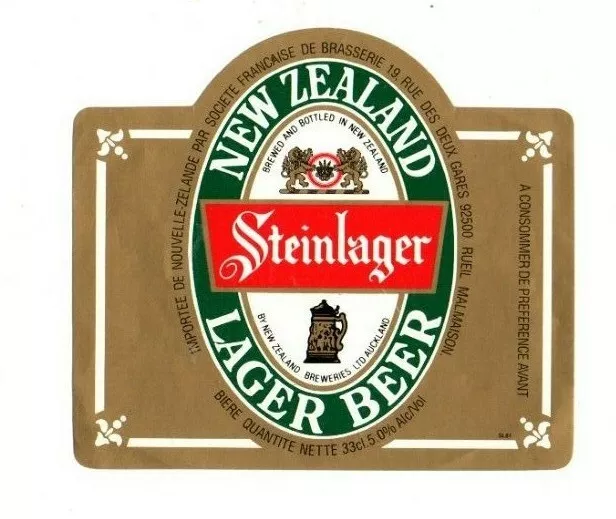 New Zealand Beer Label - New Zealand Breweries, Auckland - Steinlager