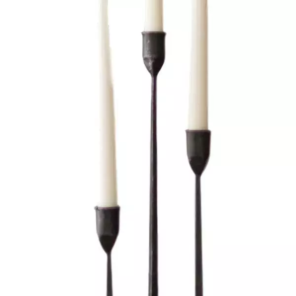 Tall Cast Iron Set Three Black Candlesticks Taper Candle Holder Elegant Slim 3