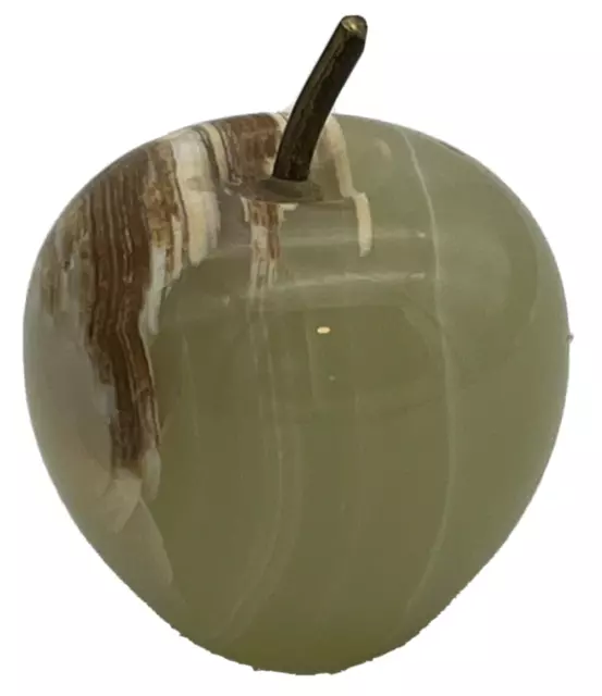 CARVED POLISHED Onyx Apple with Metal Stem Paperweight 2