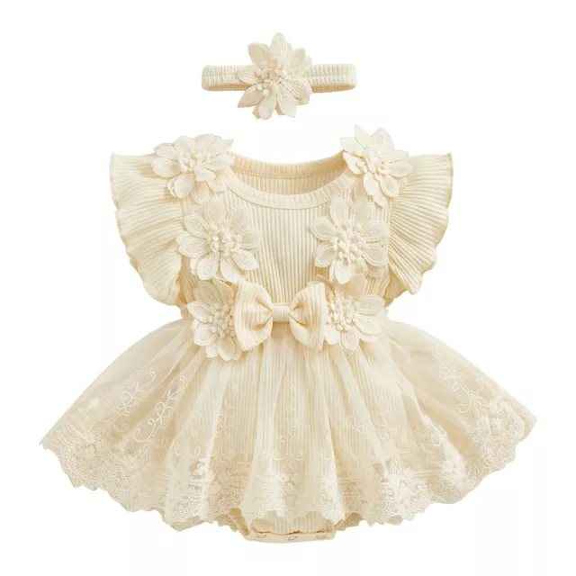 Baby Girls Jumpsuit Skirt Romper Party Dress Newborn Gowns Applique Princess