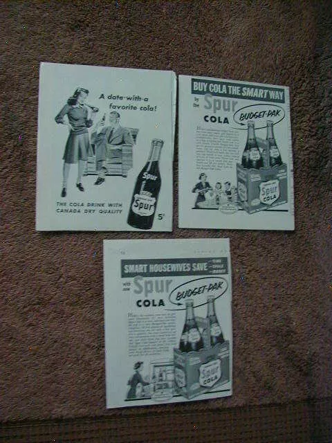 Vintage lot of 3 spur cola magazine print ads 1950's miniature size