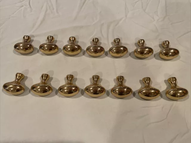 Fourteen 1 3/8 x 7/8 Inch Oval Golden Brass Cabinet Knobs Pulls (NO Screws)