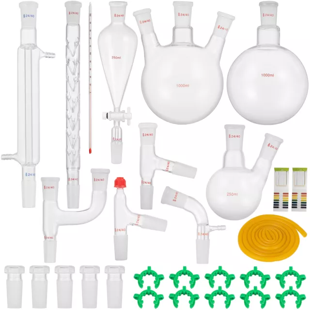 VEVOR 24/40 Joints Organic Chemistry Lab Glassware Kit 29PCS Distillation Flasks