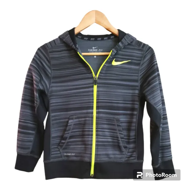 Nike Hoodie Jacket With Zipper Boys Gray/ Yellow Therma Fit Youth Medium