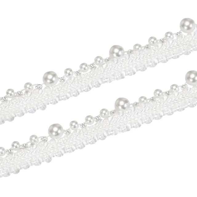 5 Yards Faux Pearls Lace Ribbon Pearl Bead Tassel for Wedding 11mm White