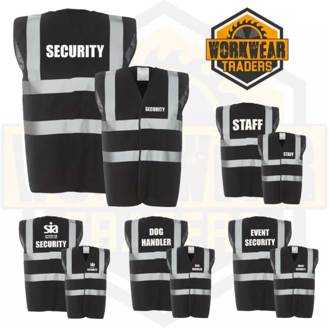 Security Black High Hi Vis Door Man Dog Handler Event Staff SIA Safety Vest